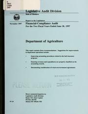 Department of Agriculture, financial-compliance audit for the two fiscal years ended .. by Montana. Legislature. Legislative Audit Division.