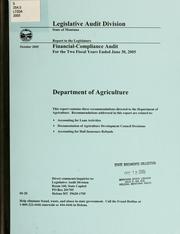 Cover of: Department of Agriculture, financial-compliance audit for the two fiscal years ended ... by Montana. Legislature. Legislative Audit Division.