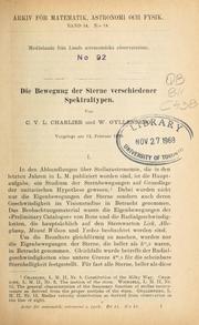 Cover of: Die Bewegung der Sterne verschiedener Spektraltypen. by Carl Vilhelm Ludvig Charlier