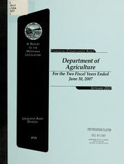 Cover of: Department of Agriculture, financial-compliance audit for the two fiscal years ended ... by Montana. Legislature. Legislative Audit Division.