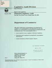 Cover of: Department of Commerce financial-compliance audit for the two fiscal years ended June 30 ... by Montana. Legislature. Legislative Audit Division.