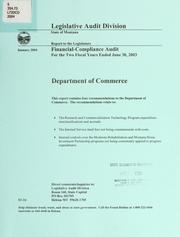 Cover of: Department of Commerce financial-compliance audit for the two fiscal years ended June 30 ... by Montana. Legislature. Legislative Audit Division., Montana. Legislature. Legislative Audit Division.