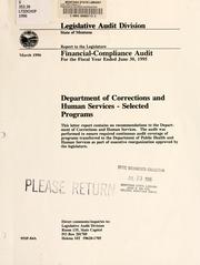 Cover of: Department of Corrections and Human Services-selected programs: financial-compliance audit for the fiscal year ended June 30, 1995.