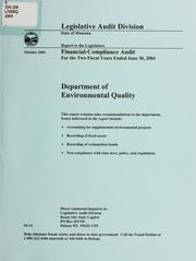 Cover of: Department of Environmental Quality financial-compliance audit for the two fiscal years ended ... by Montana. Legislature. Legislative Audit Division.