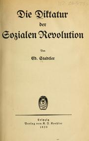 Cover of: Diktatur der sozialen Revolution.