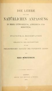 Cover of: Lehre von der natürlichen Anpassung in ihrer Entwickelung, Anwendung und Bedeutung.