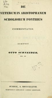 Cover of: De veterum in Aristophanem scholiorum fontibus commentatio