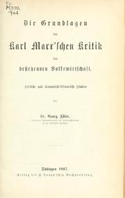 Cover of: Grundlagen der Karl Marx'schen Kritik der bestehenden Volkswirtschaft.