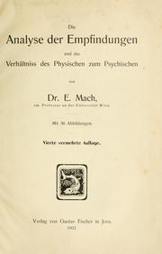 Cover of: Die Analyse der Empfindungen und das Verhältniss des Physischen zum Psychischan