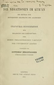Cover of: Die Negationen im Kurn by Gotthelf Bergsträsser