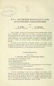 Cover of: neuere Entwicklung der analytischen Zahlentheorie.: Von H. Bohr und H. Cramér.