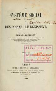 Cover of: Du système social et des lois qui le régissent by Lambert Adolphe Jacques Quetelet