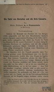 Cover of: Die Tafel von Heraclea und die Acta Caesaris