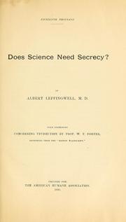 Cover of: Does science need secrecy?