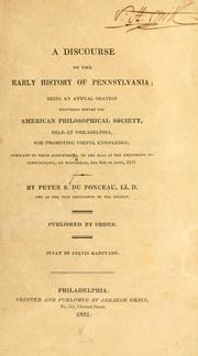 Cover of: A discourse on the early history of Pennsylvania by Peter Stephen Du Ponceau