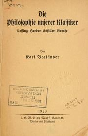 Cover of: Philosophie unserer klassiker: Lessing, Herder, Schiller, Goethe
