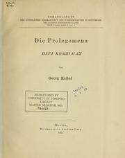 Cover of: Die Prolegomena [Peri Kmidias] by Georg Kaibel 