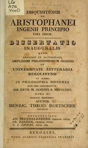 Cover of: Disquisitionis de Aristophanei ingenii principio: pars prior