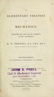 Cover of: An elementary treatise on mechanics by William Whewell