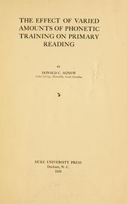 Cover of: effect of varied amounts of phonetic training on primary reading