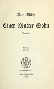 Cover of: Einer Mutter Sohn by Clara Viebig