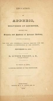 Front cover of Education by Wright, Luther