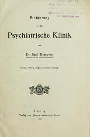 Cover of: Einführung in die psychiatrische Klinik by Emil Kraepelin