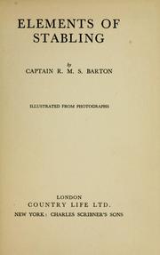 Cover of: Elements of stabling by R. M. S. Barton