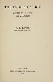 Cover of: The English Spirit by A. L. Rowse