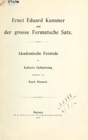 Cover of: Ernst Eduard Kummer und der grosse Fermatsche Satz. by Kurt Wilhelm Sebastian Hensel