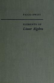 Cover of: Elements of linear algebra