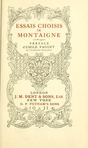 Cover of: Essais choisis.: Préface d'Emile Faguet.