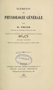 Cover of: Eléments de physiologie générale.