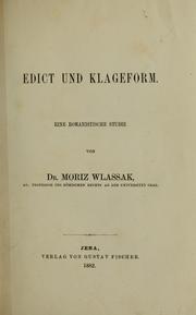 Cover of: Edict und Klageform by Moriz Wlassak