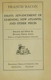 Cover of: Essays, Advancement of learning, New Atlantis and other pieces