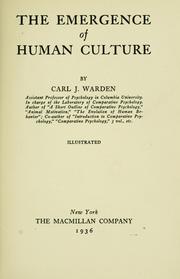 Cover of: The emergence of human culture by C. J. Warden