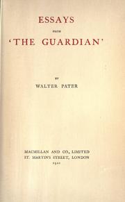 Cover of: Essays from "The Guardian.". by Walter Pater