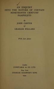 Cover of: An enquiry into the nature of certain nineteenth century pamphlets by Carter, John
