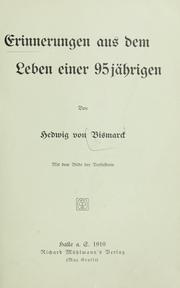 Cover of: Erinnerungen aus dem Leben einer 95 Jährigen