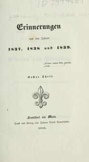 Cover of: Erinnerungen aus den Jahren 1837, 1838 und 1839.