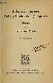 Cover of: Erinnerungen von Ludolf Ursleu dem Jüngeren by Ricarda Huch