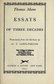 Cover of: Essays of three decades by Thomas Mann