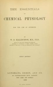 Cover of: The essentials of chemical physiology: for the use of students