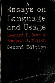 Cover of: Essays on language and usage by Leonard Fellows Dean