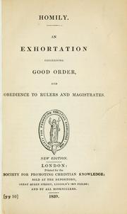 Cover of: An exhortation concerning good order and obedience to rulers and magistrates
