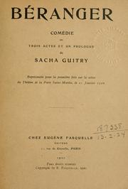 Cover of: Béranger: comédie en trois actes et un prologue.
