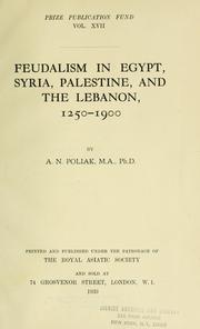 Cover of: Feudalism in Egypt, Syria, Palestine, and the Lebanon, 1250-1900 by A. N. Poliak