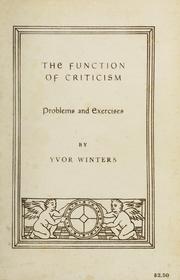 Cover of: The function of criticism by Yvor Winters