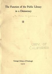 Cover of: The function of the public library in a democracy