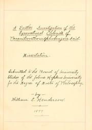 Cover of: A further investigation of the symmetrical chloride of paranitroorthosulphobenzoic acid. by William Edwards Henderson